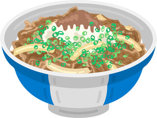 丼に入った、おろしポン酢牛丼のイラスト
