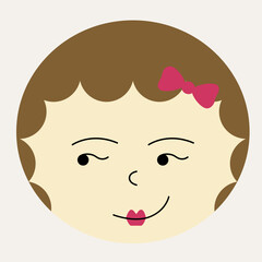 Feminine look, abstract personage, mascot design, funny face, cute icon.