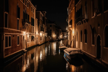 Obraz na płótnie Canvas venice canal grande at night created with Generative AI technology