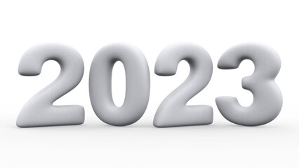 New Year 2023 Plump Shaped Smooth White and Grey 3d Lettering Isolated White Background 3d Rendering