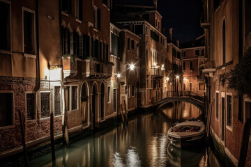 venice canal grande at night created with Generative AI technology