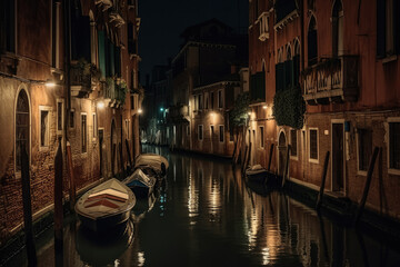 venice canal grande at night created with Generative AI technology