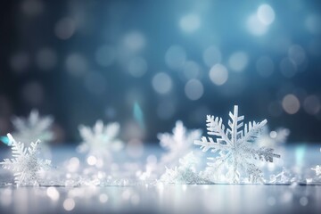 Fototapeta na wymiar Snowflake Festive Background. Natural, Frozen Seasonal Banner with copy-space. Generative AI