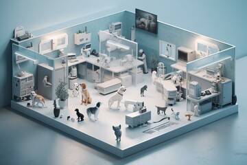 veterinary clinic with animal models and equipment made with generative ai