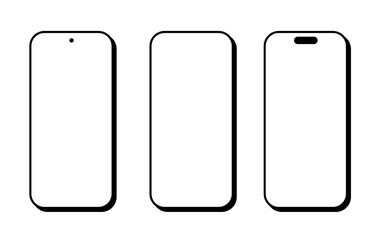 Minimal Stroke Phone Screen Mockup. Iphone 14 Pro/Pro Max, Google Pixlel 6,7, Samsung Galaxy S22, S23 Ultra and Empty Window Frame Template for your design (Full Vector)