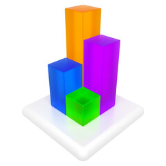 Transparent cube graphics with marked parts on a colorful background, Illustration for infographics or presentation of results, Visualization for markets and statistics - 3d illustration