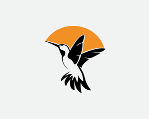 flying hummingbird art with sun logo icon symbol design template illustration inspiration