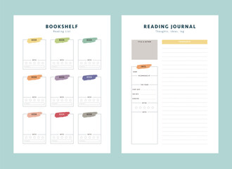 Bookshelf and reading Jourual planner. Business organizer page. Paper sheet. Realistic vector illustration.