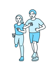 健康のためにジョギングをする夫婦。体を鍛える男女のイラスト素材。