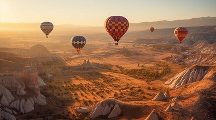 Hot Air Balloon Ride Over Beautiful Cappadocia, Turkey - Generative AI.
