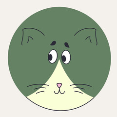 Funny cat face, abstract personage, mascot design, funny face, cute icon.