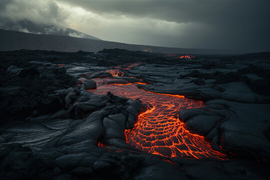 lava field at sunset created with Generative AI technology