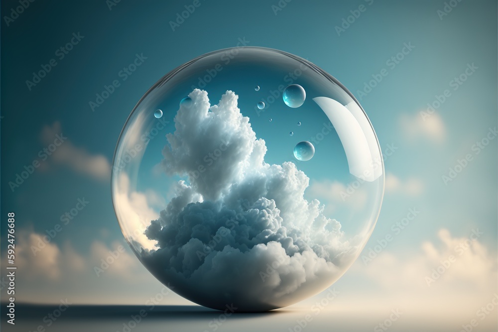 Poster beautiful modern abstract artwork of the sky captured in the transparent sphere bubble that reflect 