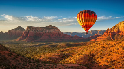 Colorful Hot Air Balloon Above Sedona, Arizona - Generative AI.