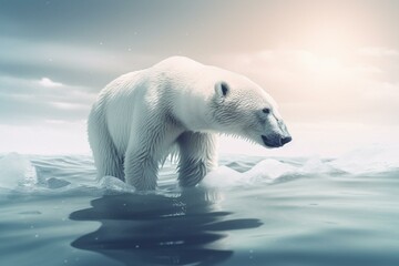 Fototapeta na wymiar polar bear on ice melting global warming Generative AI
