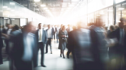blurred business  people Walking on a modern walkway, abstakt image of people in the lobby of a modern business ,Generative AI