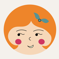 Feminine look, abstract personage, mascot design, funny face, cute icon.