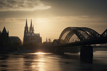 cologne landscape picture created with Generative AI technology - obrazy, fototapety, plakaty