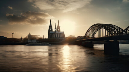 cologne city with church created with Generative AI technology