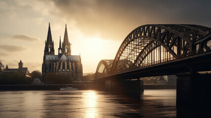 Naklejka premium cologne city with church created with Generative AI technology