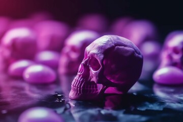 Purple skull world's strongest ecstasy mdma pills close up. Generative AI