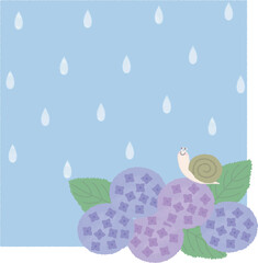 雨の日の紫陽花とかたつむりのフレーム