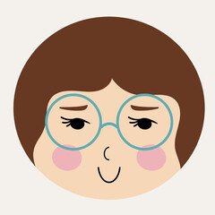 Feminine look, abstract personage, mascot design, funny face, cute icon.