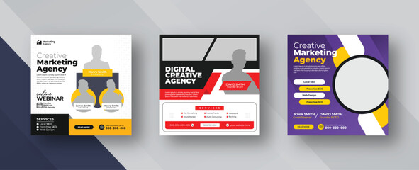 Online live webinar and business conference, square banner, social media post, and web banner template