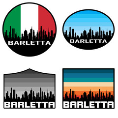 Obraz premium Barletta Skyline Silhouette Italy Flag Travel Souvenir Sticker Sunset Background Vector Illustration SVG EPS AI