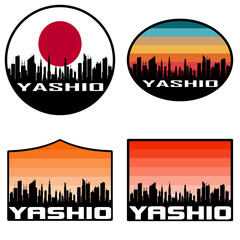 Yashio Skyline Silhouette Japan Flag Travel Souvenir Sticker Sunset Background Vector Illustration SVG EPS AI