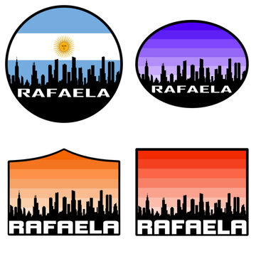 Rafaela Skyline Silhouette Argentina Flag Travel Souvenir Sticker Sunset Background Vector Illustration SVG EPS AI