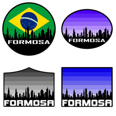 Formosa Skyline Silhouette Brazil Flag Travel Souvenir Sticker Sunset Background Vector Illustration SVG EPS AI