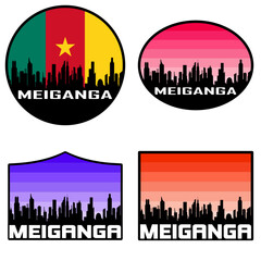 Meiganga Skyline Silhouette Cameroon Flag Travel Souvenir Sticker Sunset Background Vector Illustration SVG EPS AI