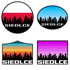 Siedlce Skyline Silhouette Poland Flag Travel Souvenir Sticker Sunset Background Vector Illustration SVG EPS AI