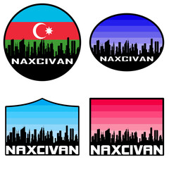 Naxcivan Skyline Silhouette Azerbaijan Flag Travel Souvenir Sticker Sunset Background Vector Illustration SVG EPS AI