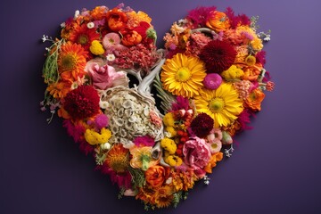 heart made of colorful flowers