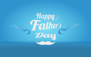 Happy Father's Day. Greeting with blue background, grid, mustache and handwriting in perspective