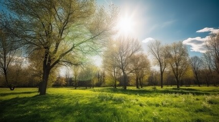 Obraz na płótnie Canvas Beautiful blurred background image of spring nature. AI generative