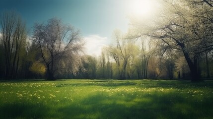 Obraz na płótnie Canvas Beautiful blurred background image of spring nature. AI generative
