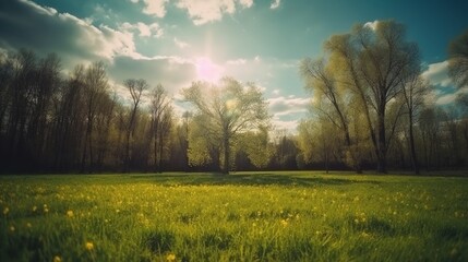 Beautiful blurred background image of spring nature. AI generative
