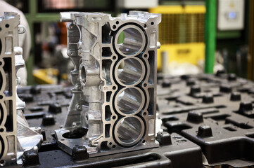 Aluminum blocks of cylinders of an automobile engine. The cylinder block is the main part of the internal combustion engine