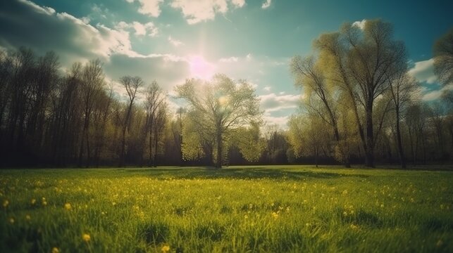 Beautiful blurred background image of spring nature. AI generative