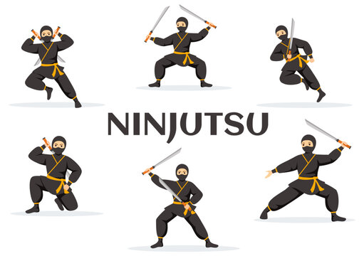 Ninjutsu Vector Illustration with Character Ninja Shinobi from Japan in Flat Cartoon Style Hand Drawn Landing Page Background Templates