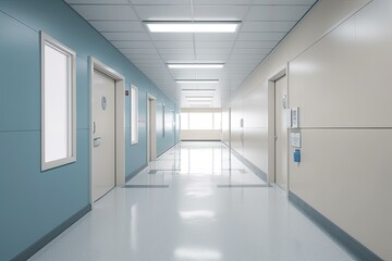 Empty Modern Hospital Corridor. Photo generative AI