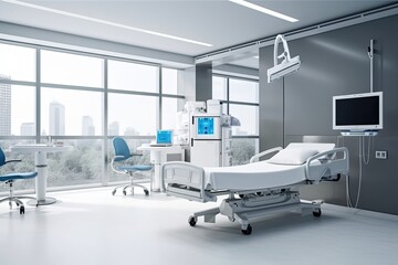 Luxurious Modern Hospital Room w/City View. Photo generative AI