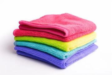 Colored Washcloths on White BG. Photo generative AI