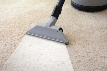 Cleaning fluffy white carpets. Photo generative AI