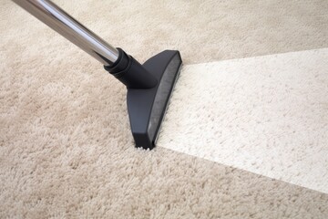 Cleaning fluffy white carpets. Photo generative AI