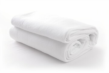 Two white towels rolled together on white background. Photo generative AI