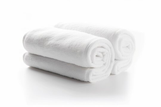 Two white towels rolled together on white background. Photo generative AI